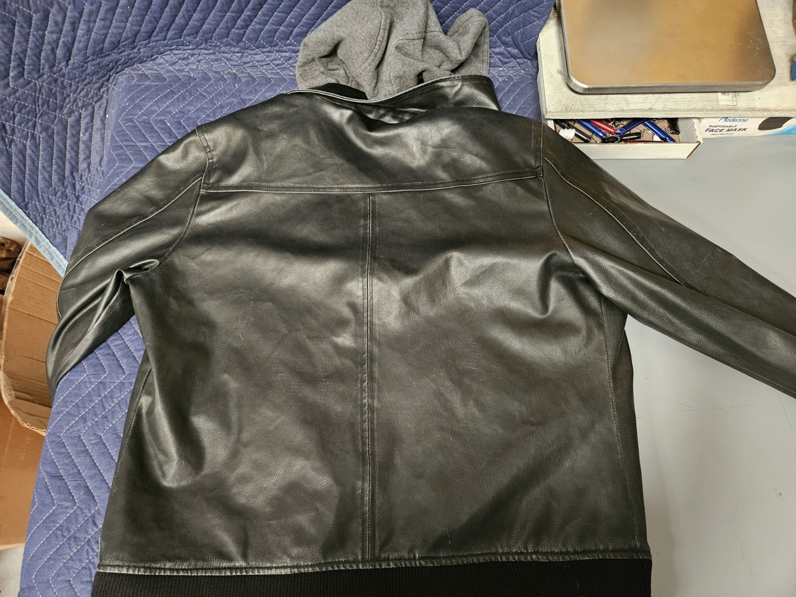 American Rag Leather Jacket zip-up biker jacket w/ built-in hoodie – Mens Small