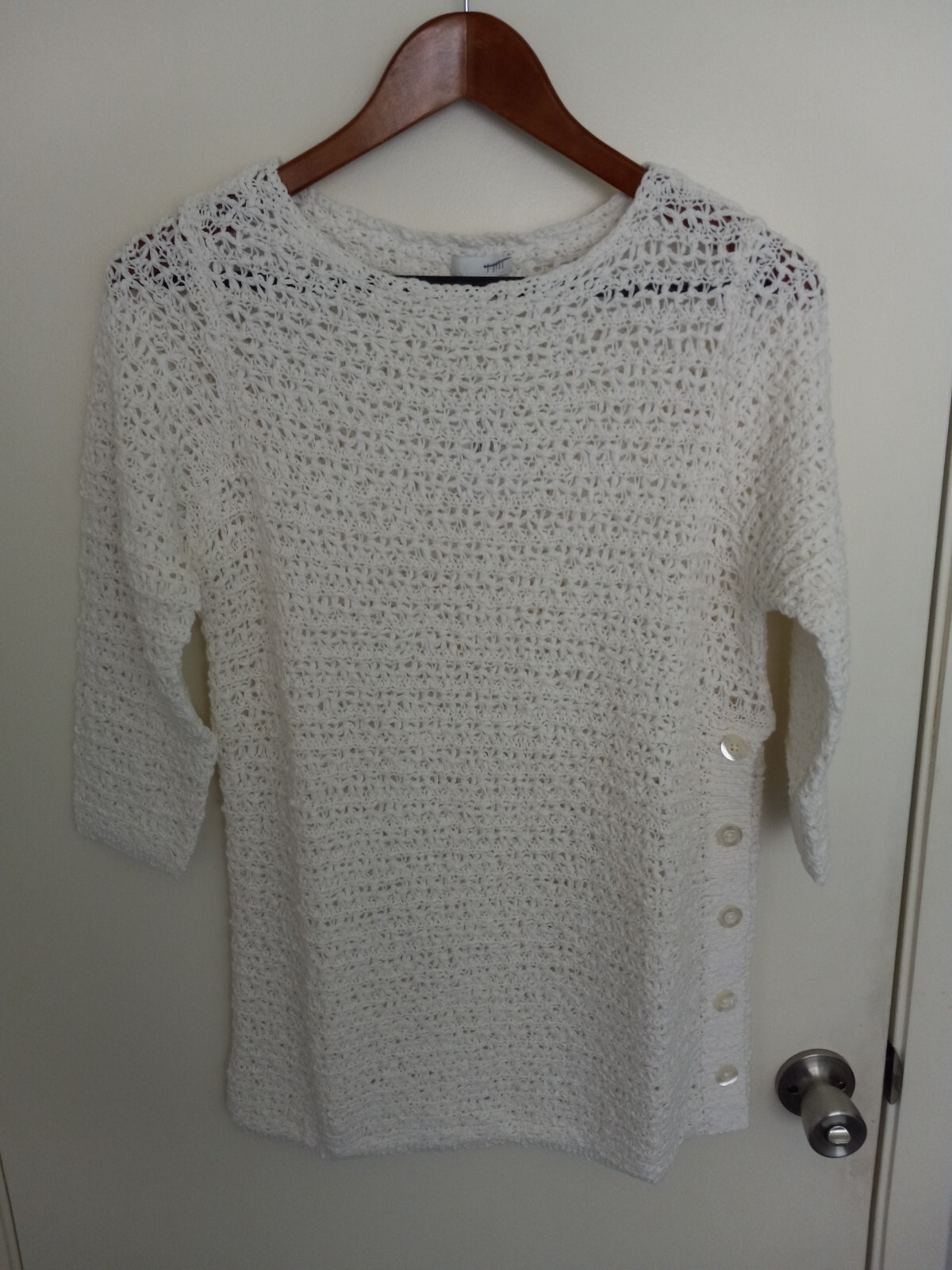 New J. Jill White Cotton Open Knit Side Button Pullover Sweater XS NWT