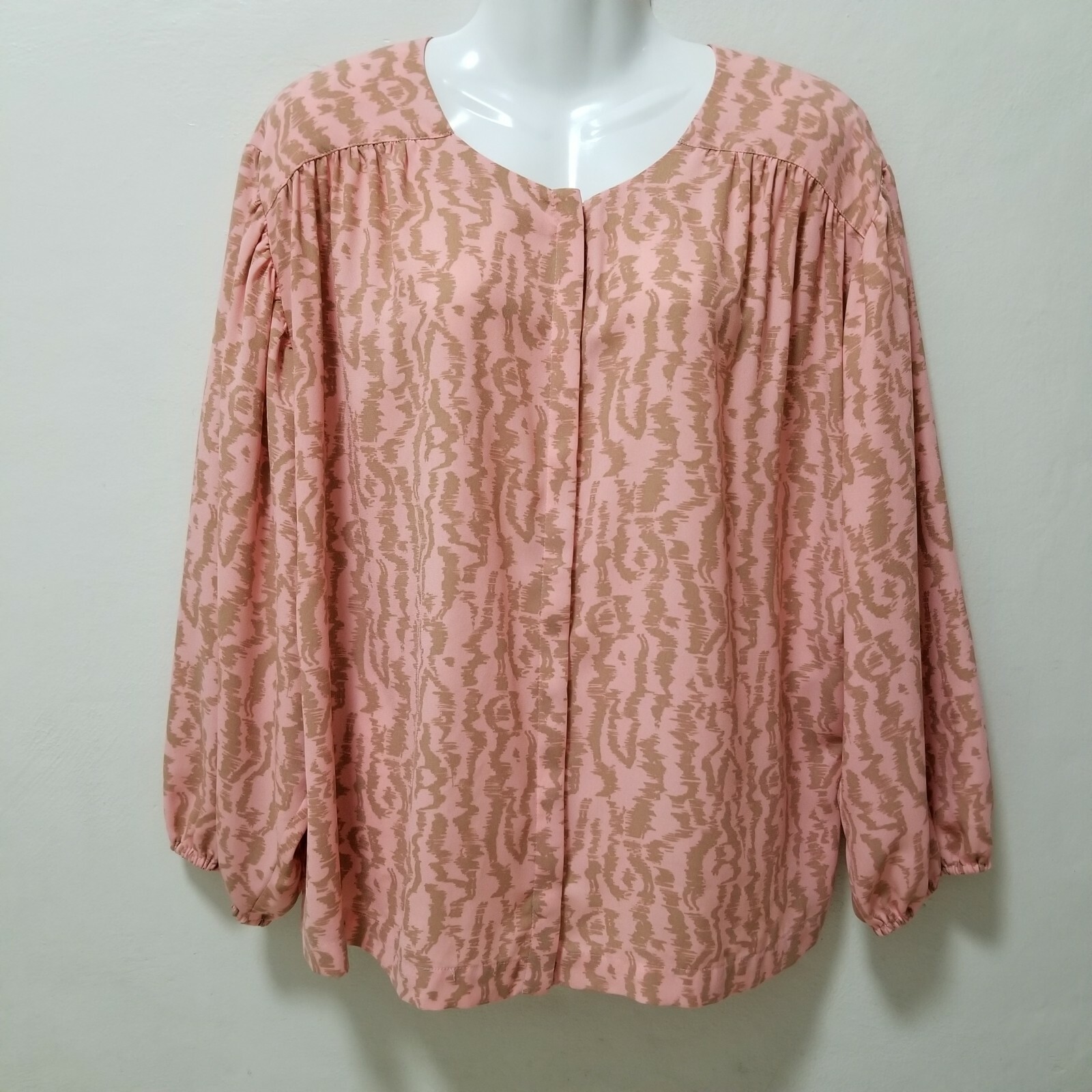 Elizabeth and James Top Blouse Peach Boho Print Button Down Billowy Balloon XXL