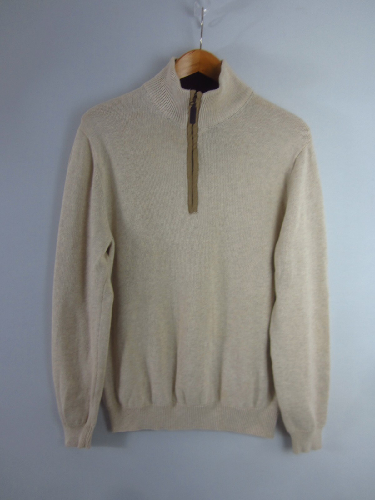 New Weatherproof Mens M Oatmeal Beige Brown Cotton 1/4 Zip LS Sweater NWT $75