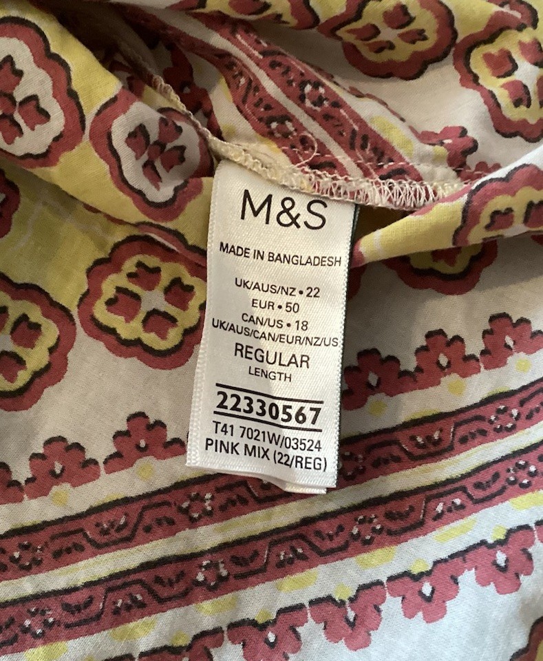 Woman’s Ladies M&S 3/4 Sleeve Tunic Blouse Top Size 22