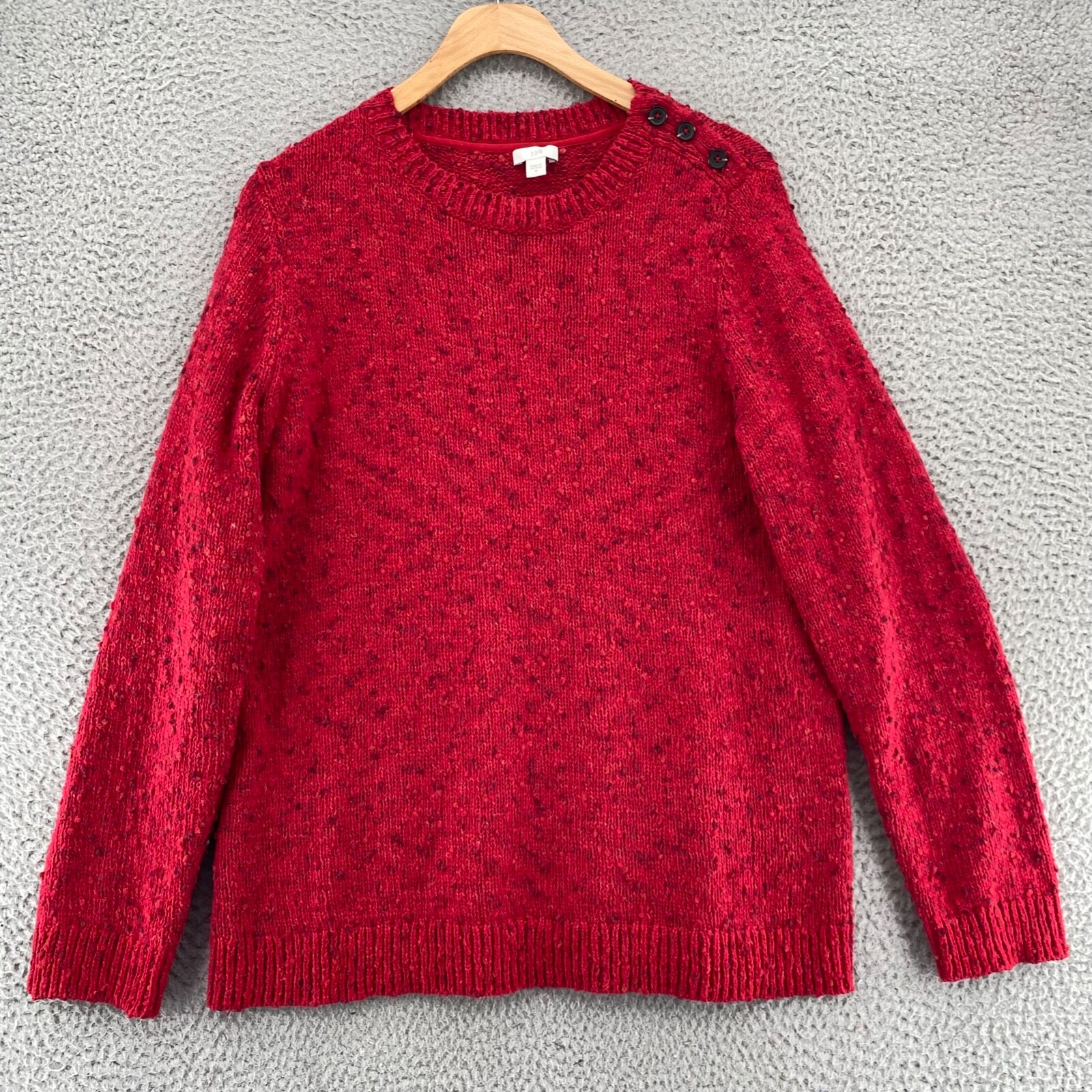 J Jill Sweater Womens Medium Red Confetti Knit Stretch Pullover Everyday Casual