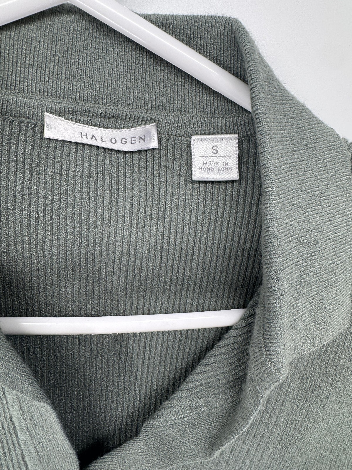 Halogen Sweater Womens Small Green Collared Short Sleeve Ribbed Stretch Knit Top