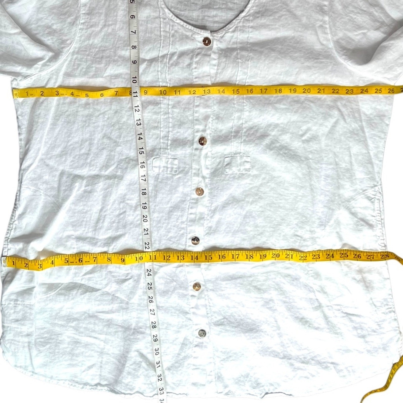 Plus Size Top Solid White Linen 1X Vintage Shirt Lagenlook Tunic Blouse Relaxed