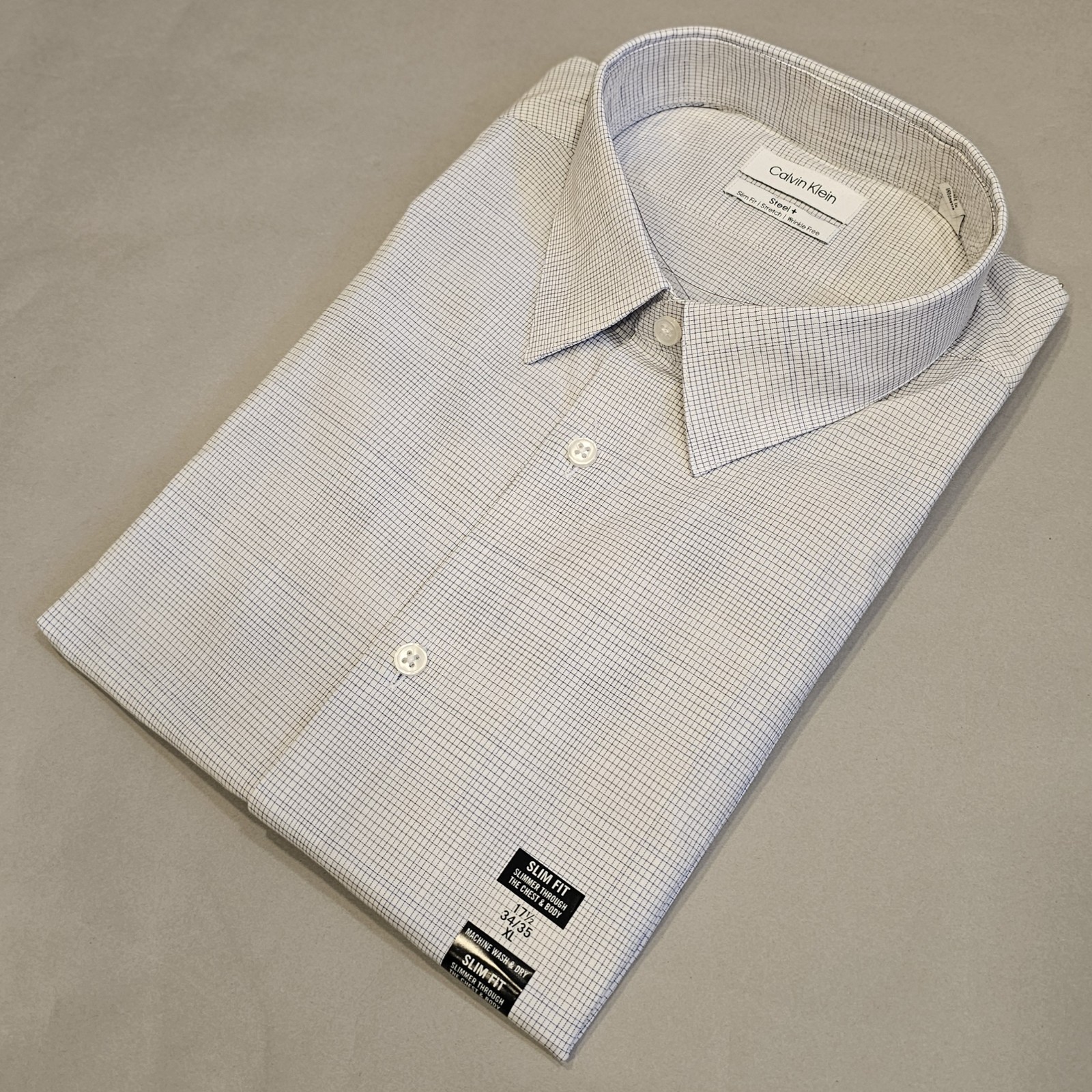 Calvin Klein Men’s Steel+ Slim Fit Stretch Non-Iron Shirt Blue 17.5/34-35New