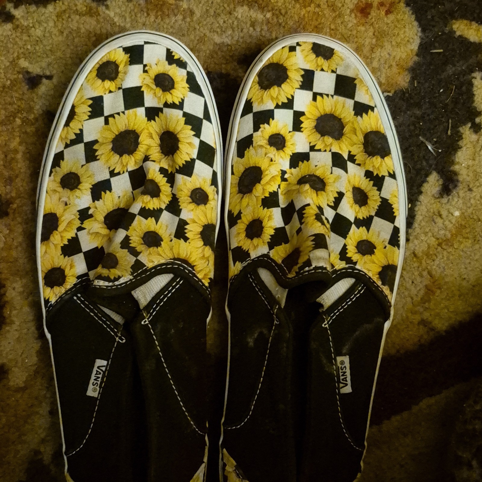 VANS Sunflowers Checkered Women’s Slip-On Shoes, Size 11