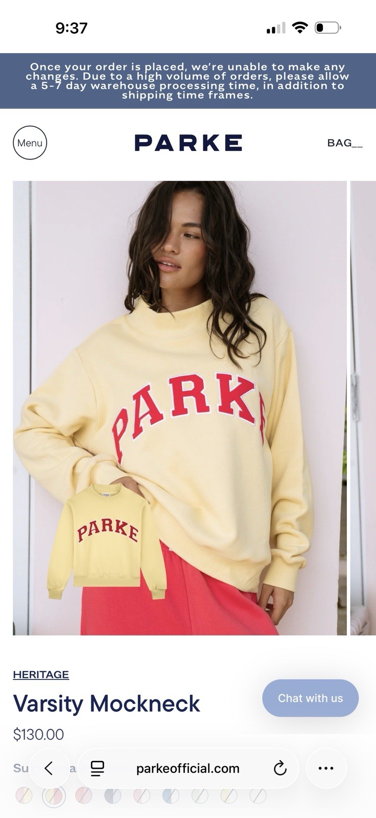 PARKE Heritage Varsity Mock Neck Pullover Sweatshirt S/M