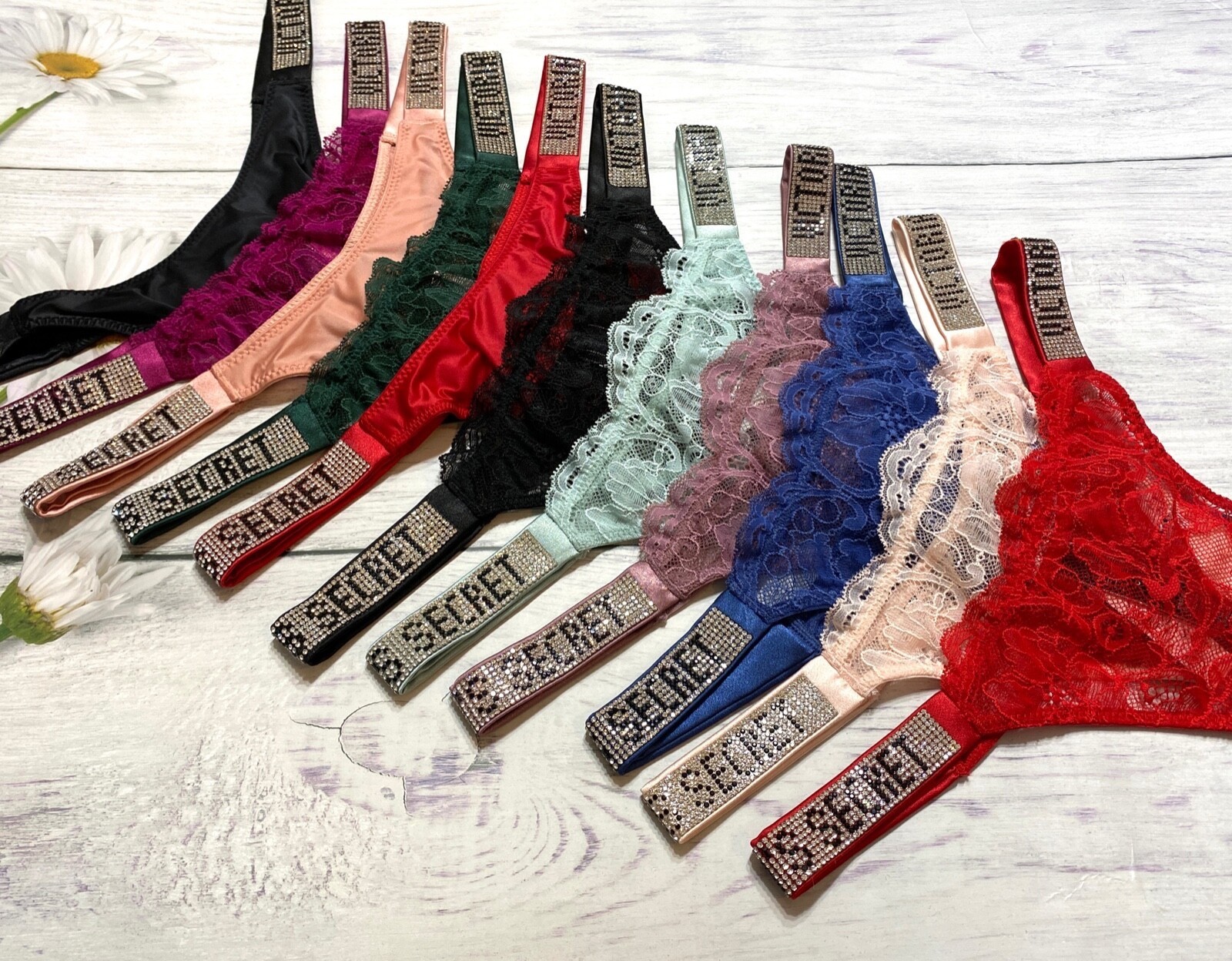 Victoria’s Secret Shine Strap Thong Bling Very Sexy Panty Rhinestone All Sizes