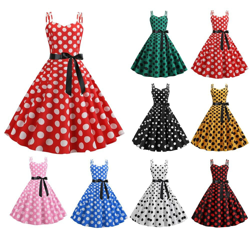 Women Vintage Dress Retro Style Rockabilly Party Swing Cocktail Polka Dots Dress