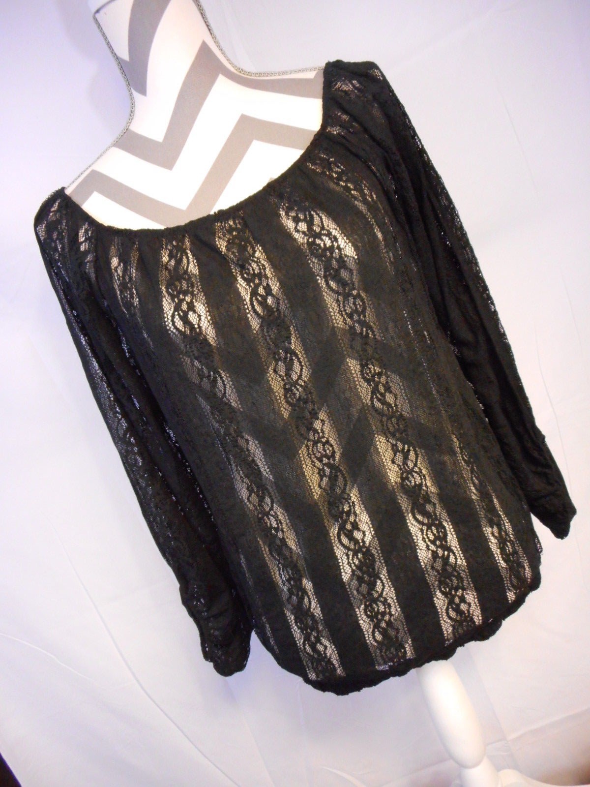 Black Lacey Shear Peasant Style Poof Large 90% nylon 10% Spandex