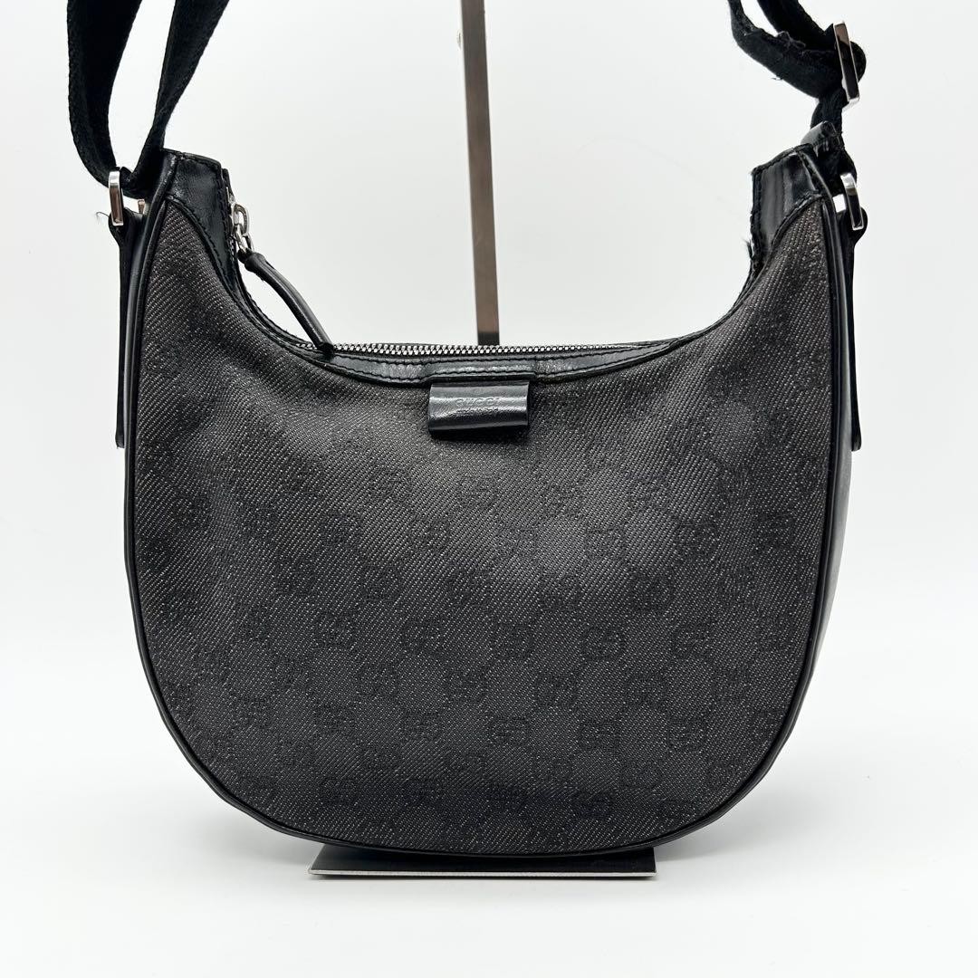 GUCCI Shoulder Bag Black GG Canvas Leather Size: W10.2xH9.8 in. Strap: 11.8″