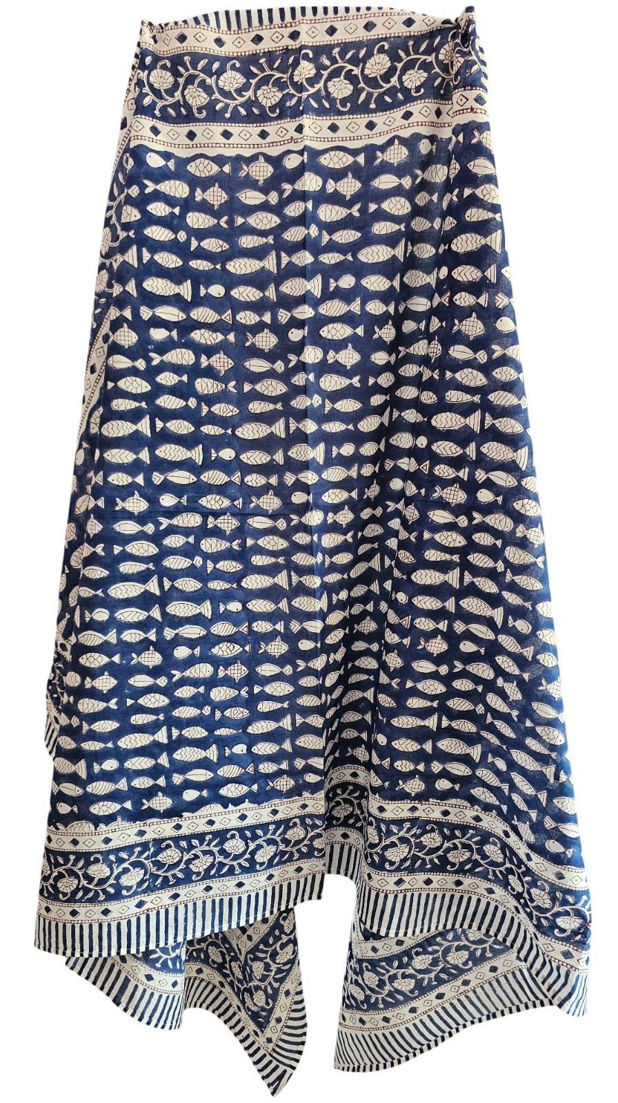 Indian Handblock Print 100%Cotton Fish Pattern Sarong Pareo Beach Wrap For Women