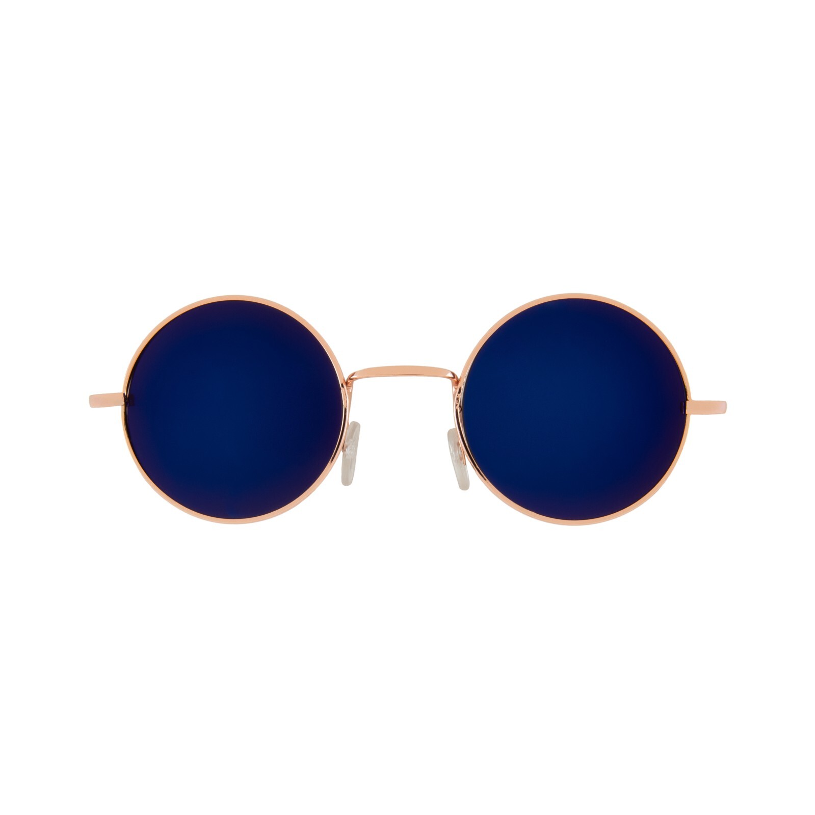 ROUND SUNGLASSES BLUE MIRROR COLORED LENS GOLD METAL FRAME HIPPIE HIPPSTER 43 MM