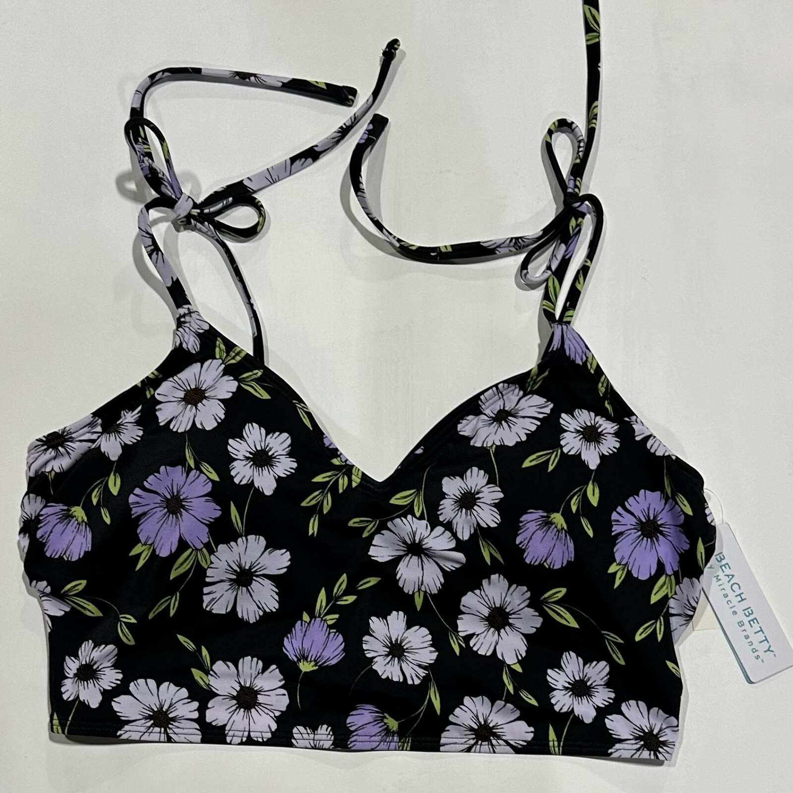 Women’s Floral Slim Control Tie Shoulder Crop Bikini Top – Beach Betty Size M