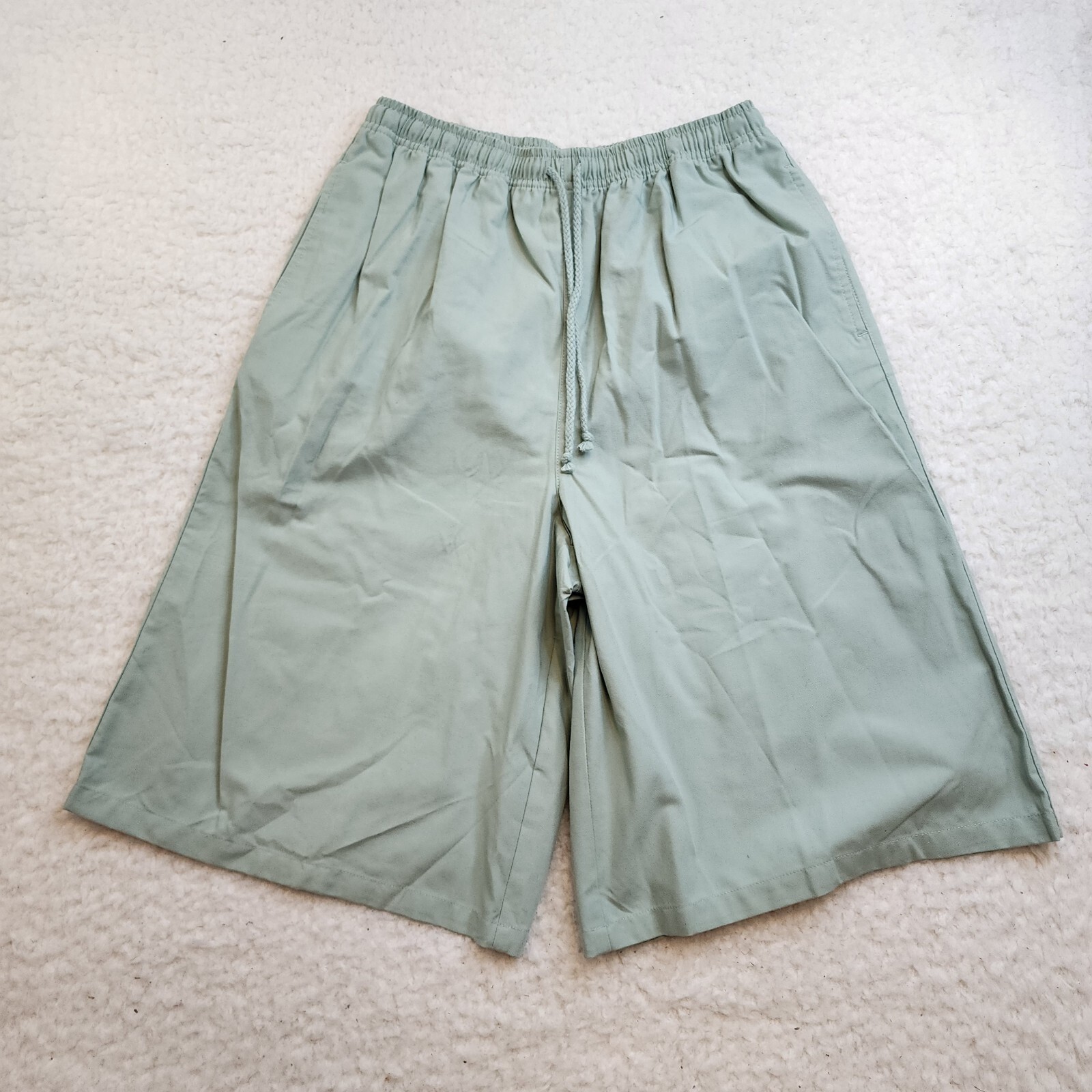 Vintage Classic Elements Granny Shorts Med Green Pockets Pull On Wide Leg