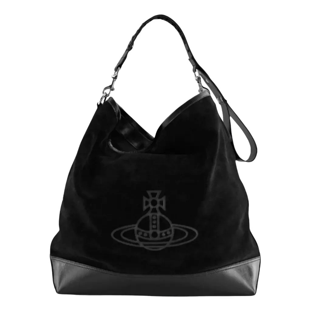 Vivienne Westwood Black Suede Leather Orb Plaque Tote Nancy Hobo Bag F/S JP