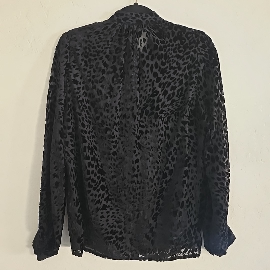 The Kooples Paris Leopard Devoré Velvet Burnout Blouse Top Black Size 2 Medium