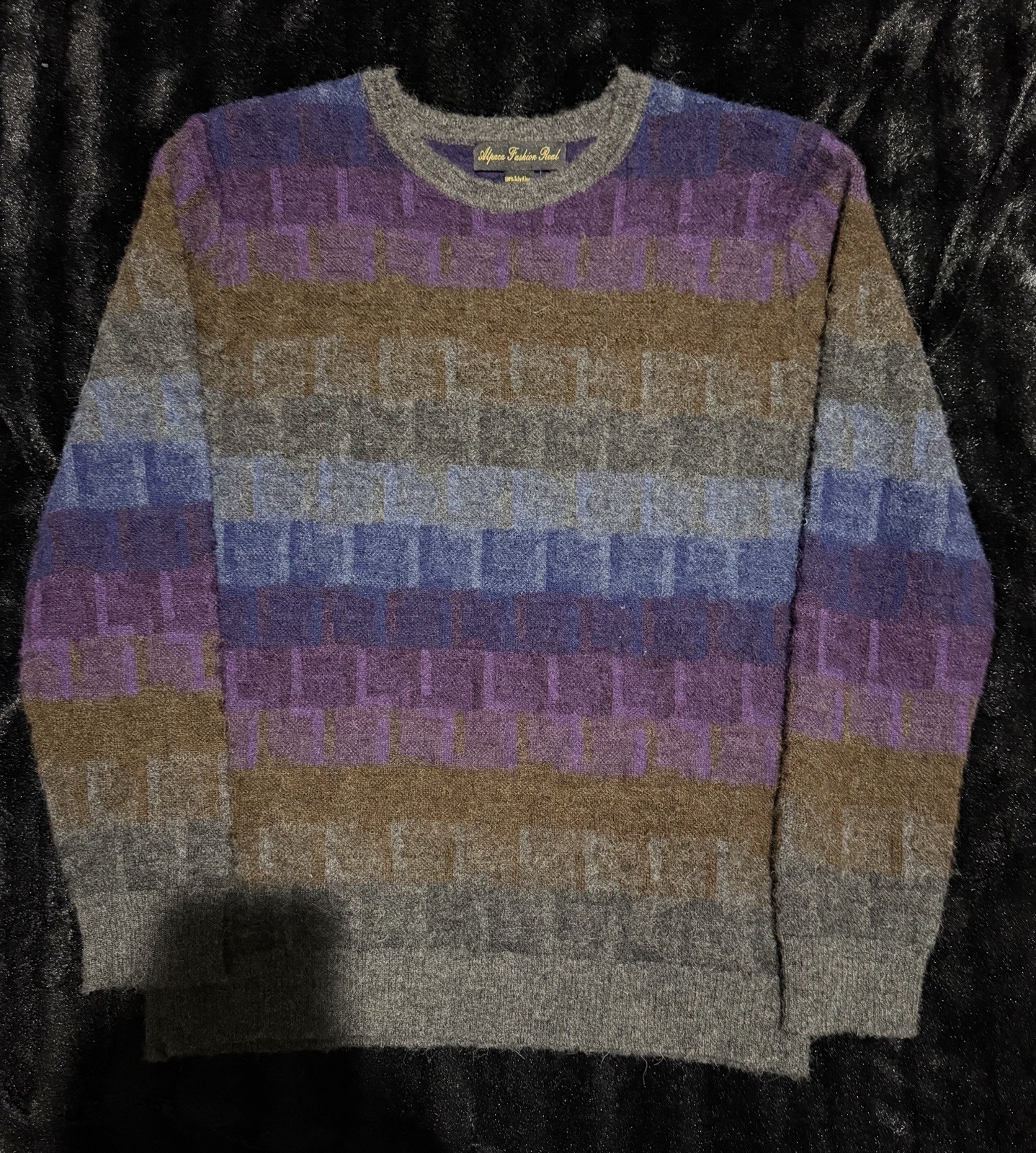 Alpaca Fashion Real Multicolor 100% Alpaca Sweater Preppy Mens Size Medium