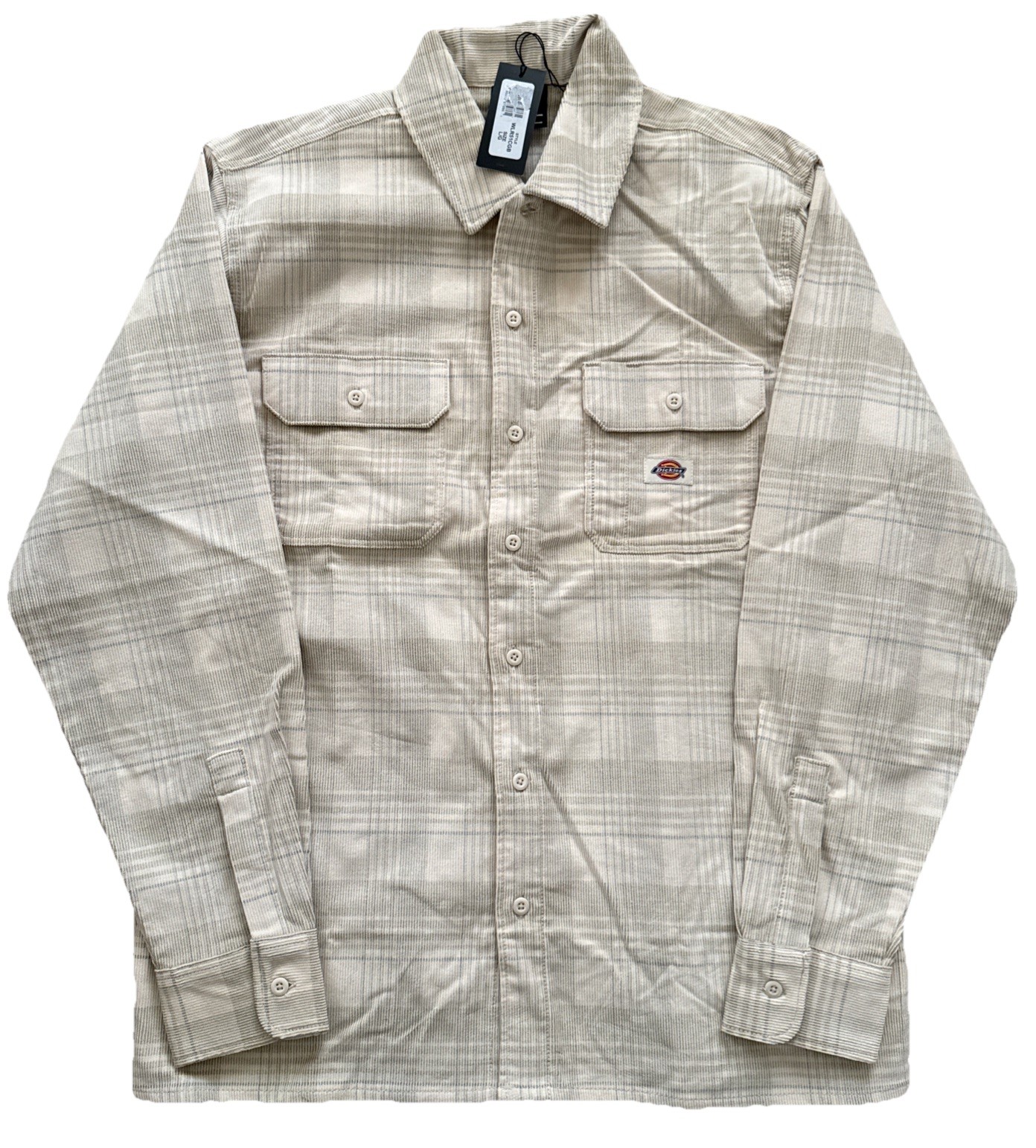 Dickies Corduroy Plaid Alma Button Up Shirt NWT Men’s Ivory Skater L/G