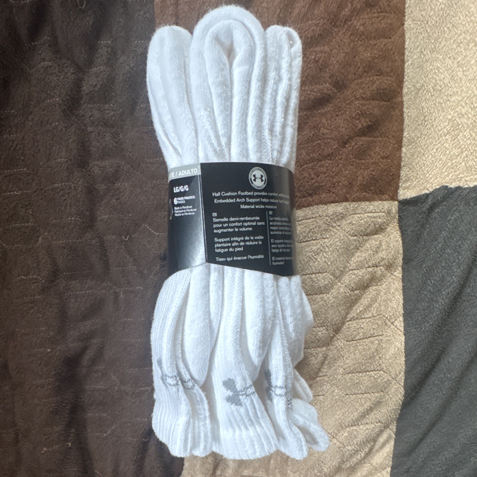 Under Armour Cotton Crew Socks Logo White/Gray Men Large 6 pairs