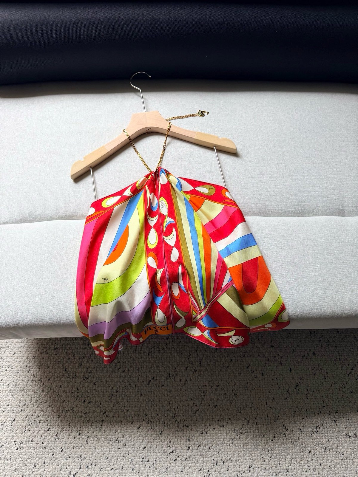 Emilio Pucci Rainbow Multicolor Print Halter Backless Top