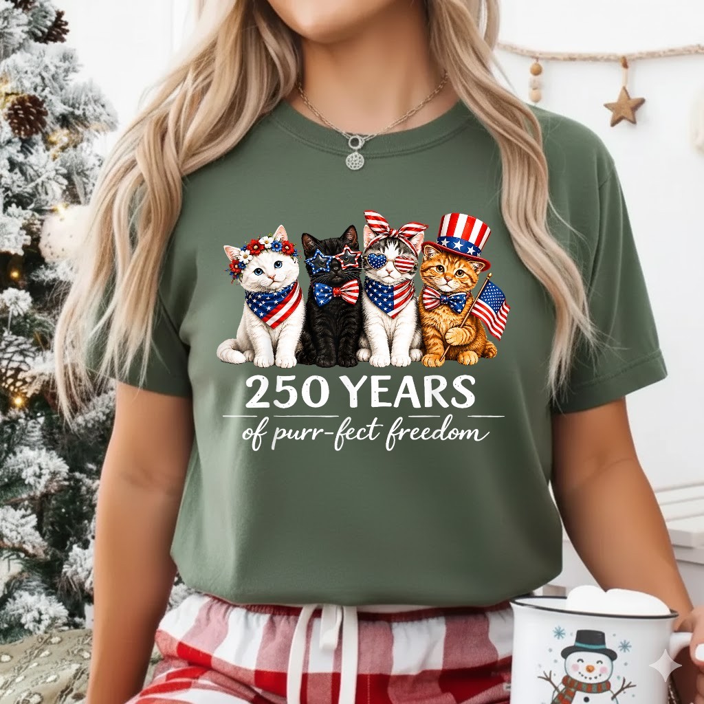 250 Years of America Cats Patriotic Cat Lover T-Shirt