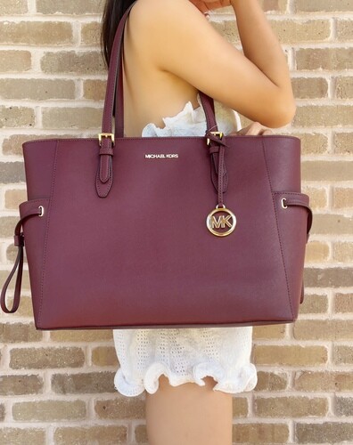 Michael Kors Gilly Large Drawstring Tote Oxblood Saffiano Leather