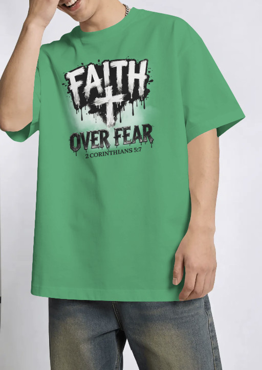 Christian T-shirt Faith Over Fear, XL, faith, God, Jesus, Kelly Green, mens
