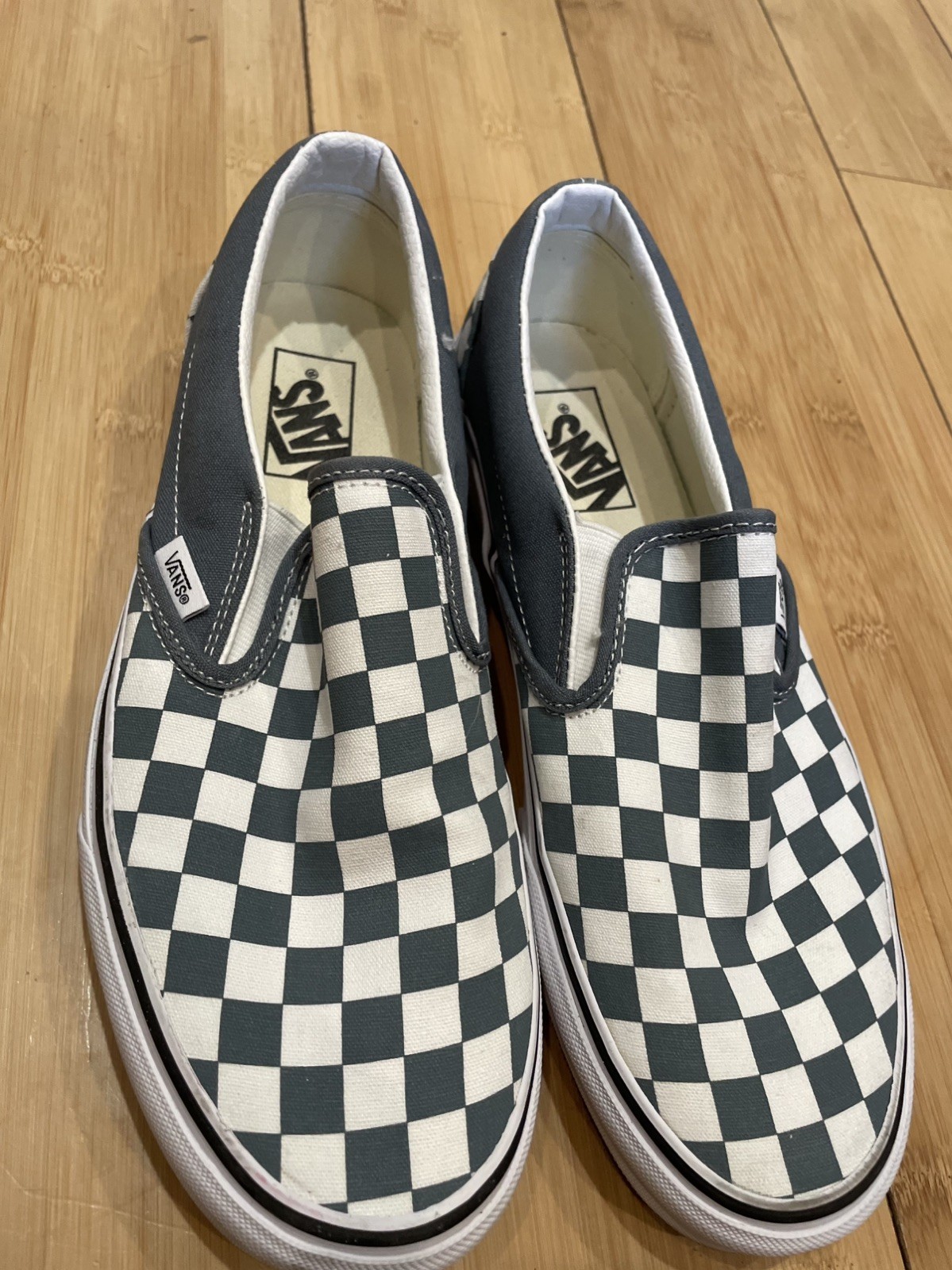 VANS Checkered Asher Blue and White Size 9 Men’s Slip On Sneakers