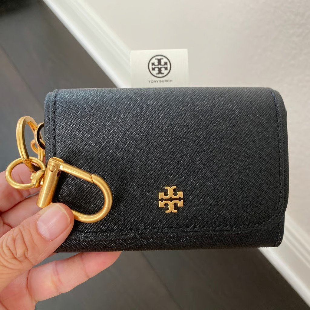 New Tory Burch EMERSON FLAP CARD CASE Black 157146
