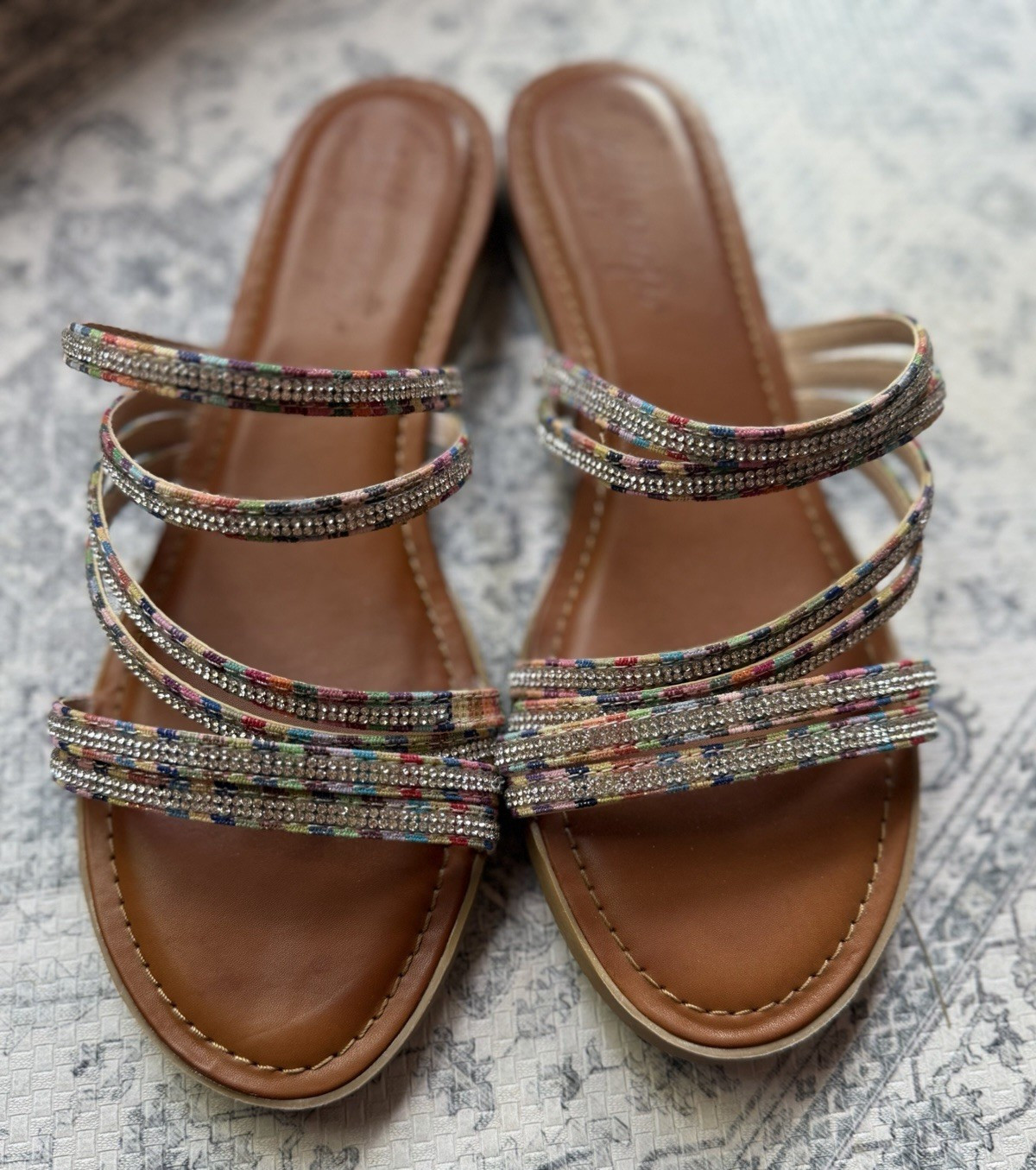 Jellypop Women’s Size 11 Brown Multicolor Beaded Strap Slide Sandals