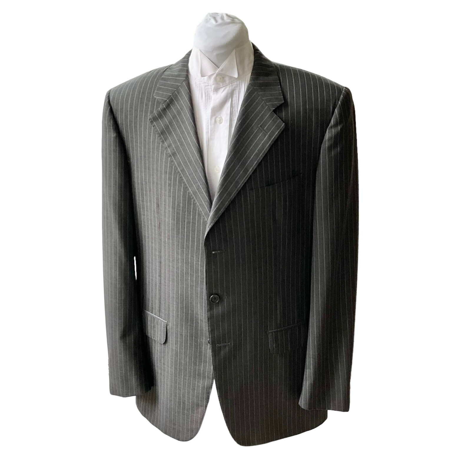 Corneliani 42L Merino Wool Suit Gray Stripe Super 120s Pants 34/32 Made In Italy