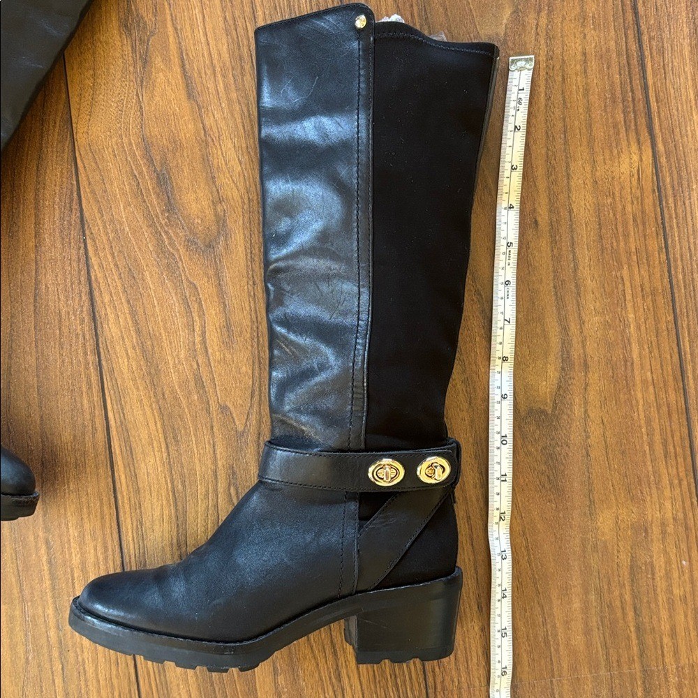 Coach Pearla Black Leather Knee Boot Stretch Calf Size 5.5 B (Normal Fit)