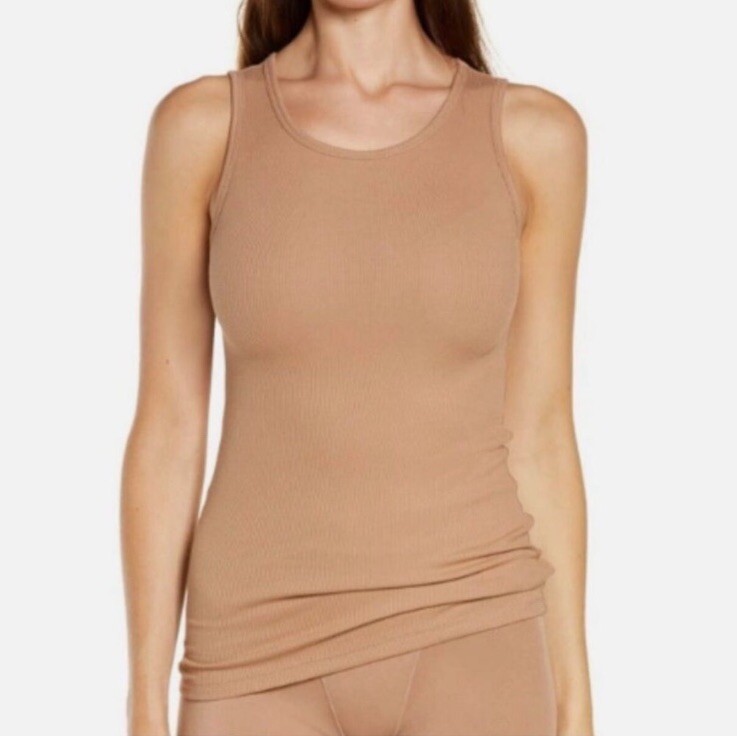 New SKIMS Womens Boyfriend Ribbed Tank Top XXS Sienna Skintone Neutral Basic