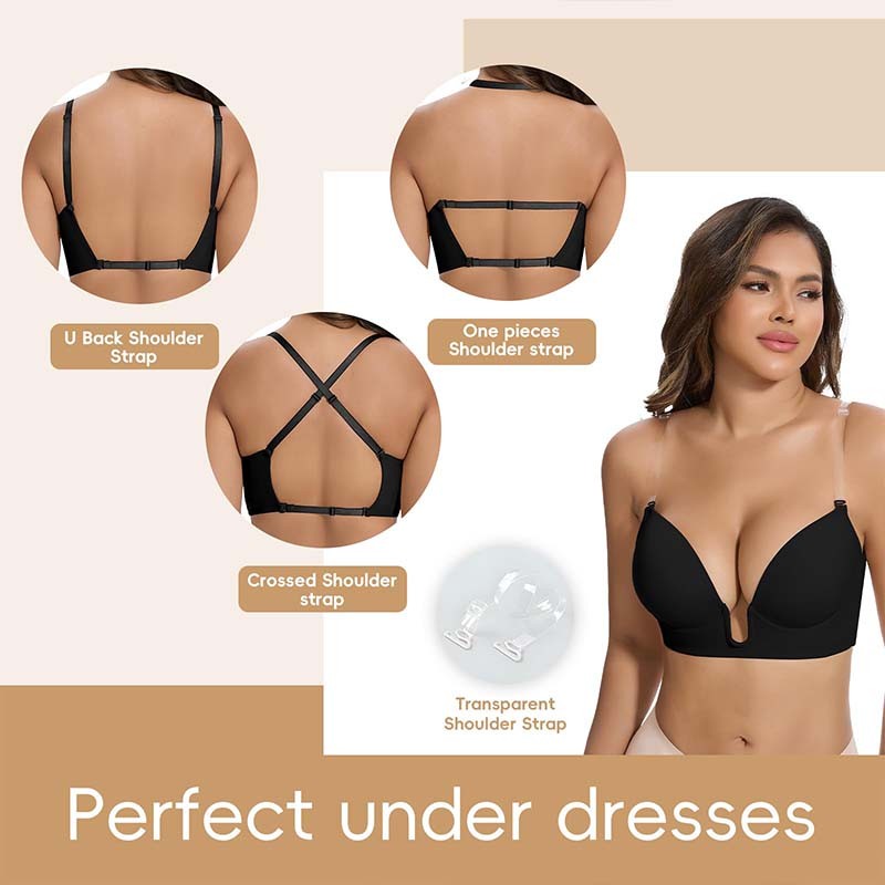 Backless Deep U Plunge Push Up Bra Convertible Clear Strap Bra for Wedding Dress