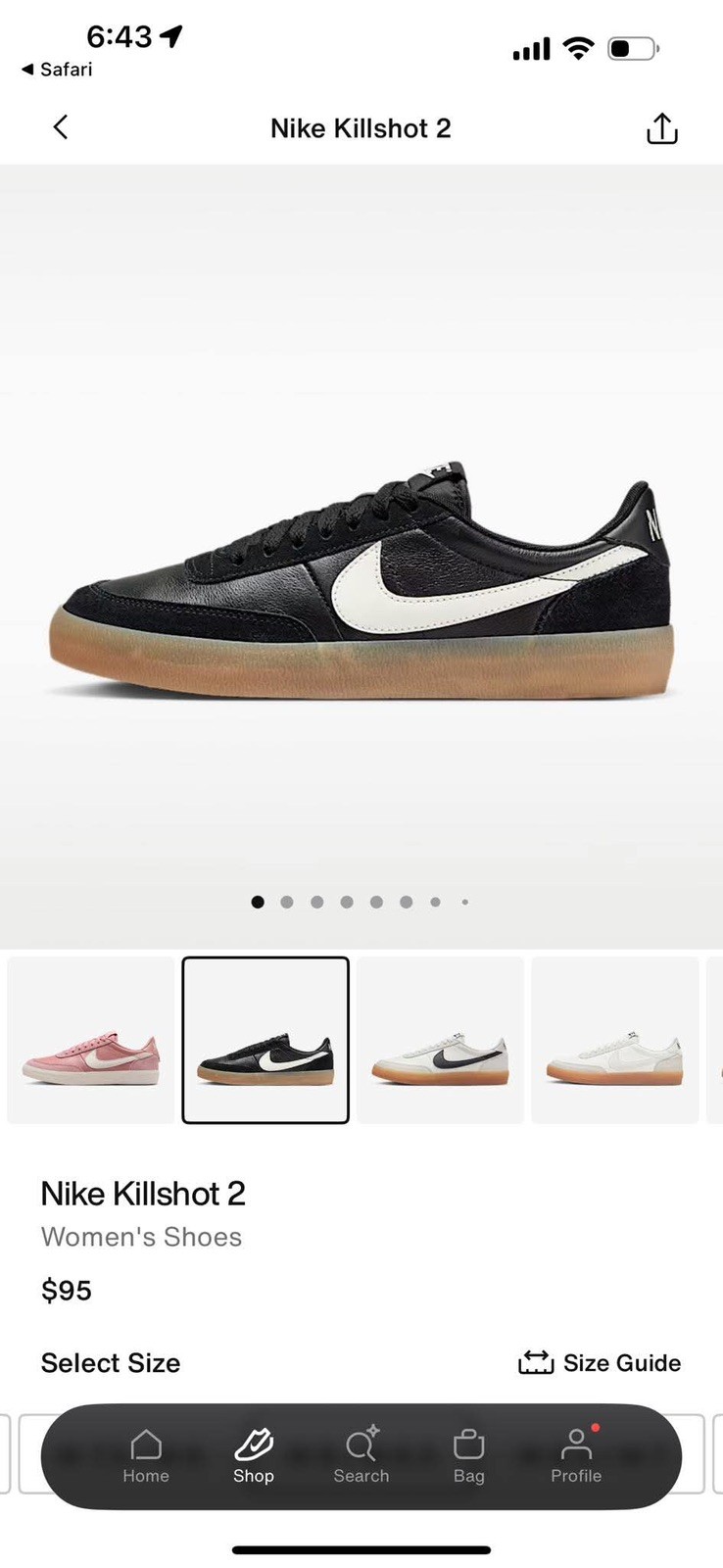 Nike Killshot 2 Women’s Sneakers Black/Sail Gum Size 7.5 Brand New