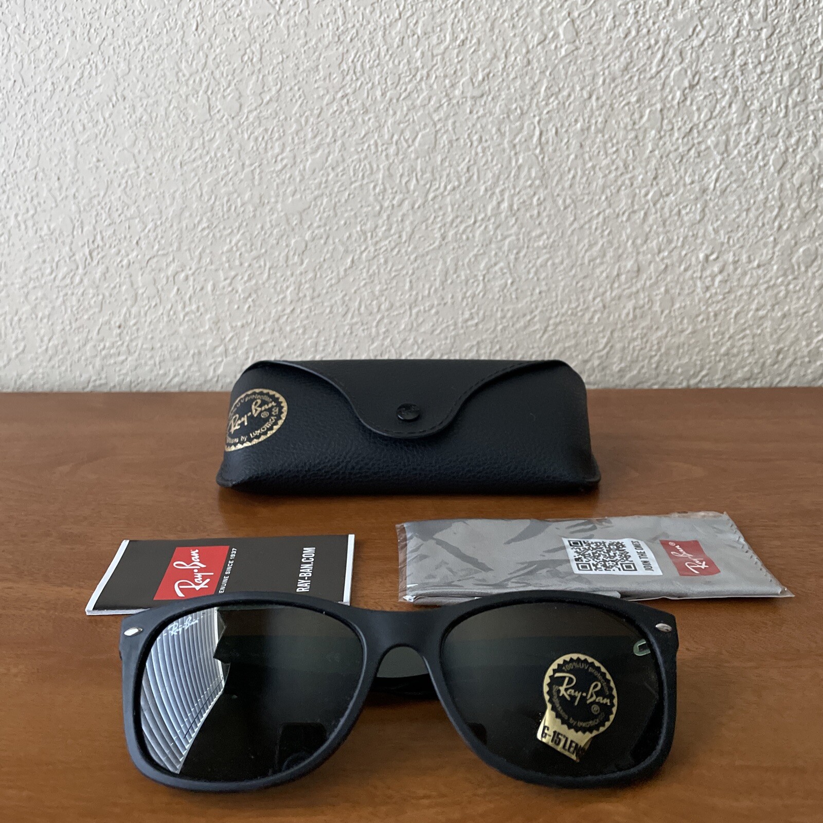 Ray-Ban RB2132 New Wayfarer Sunglasses Black On Transparent Frame 6462/31 58-18
