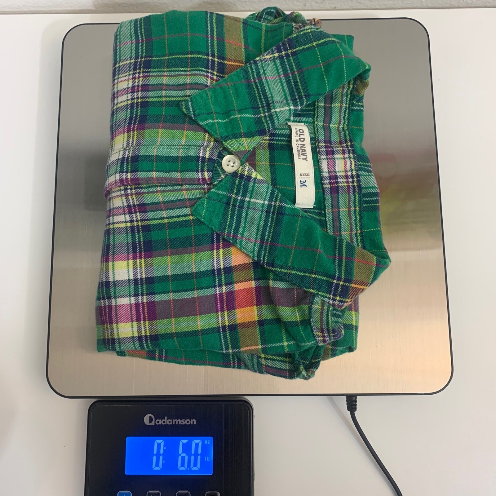 Old Navy Women’s M Green Plaid Button Down Shirt Long Sleeve Cotton Top