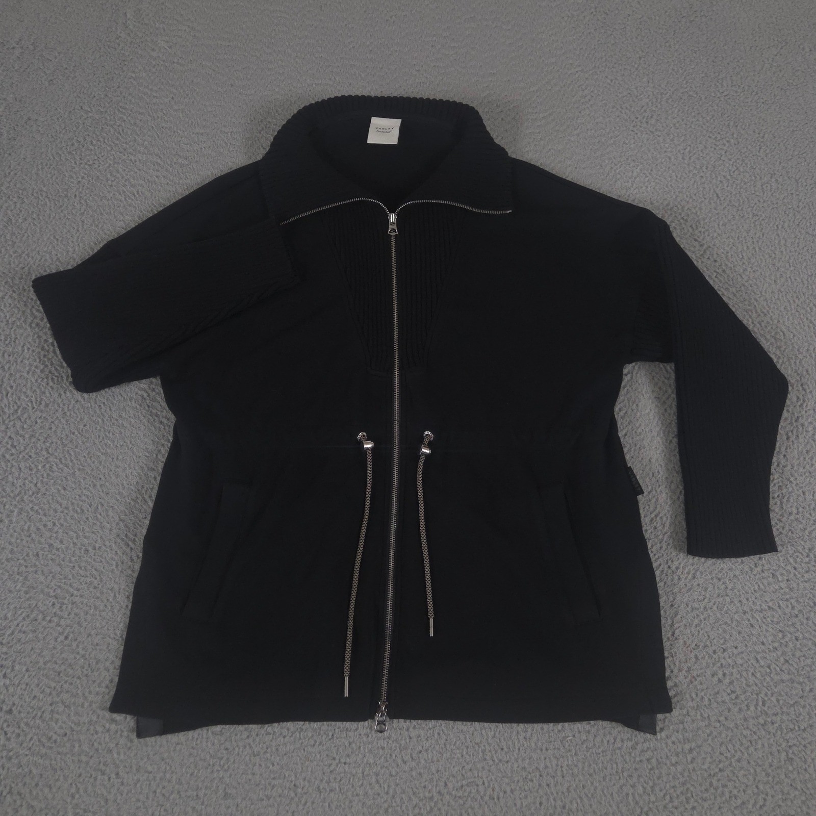 Varley Jacket Womens Medium Black Palen Longline Zip Through DoubleSoft Sweat