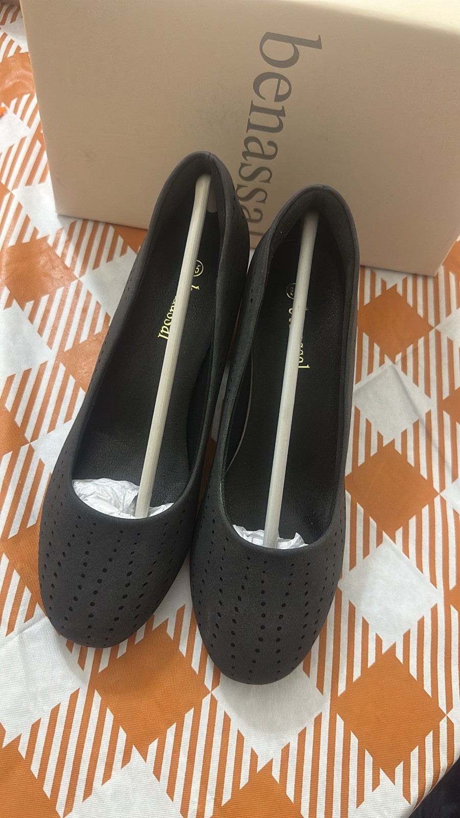 Benassa Black Perforated Faux Suede Slip On Round Toe Pumps Women’s US 6.5