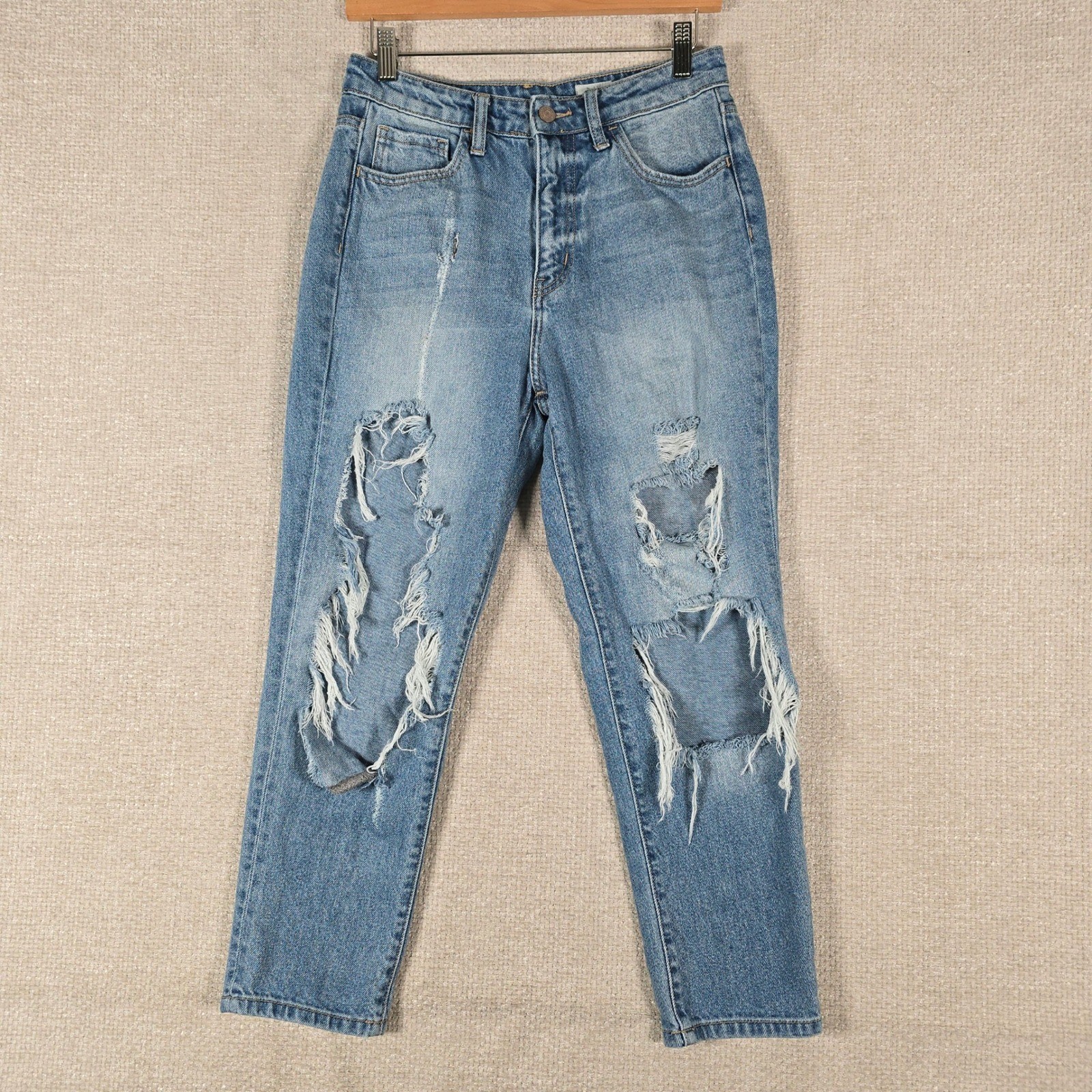 Bridge by GLY Mom Fit Distressed Ripped Jeans Light Wash Blue 27 BG5297AA