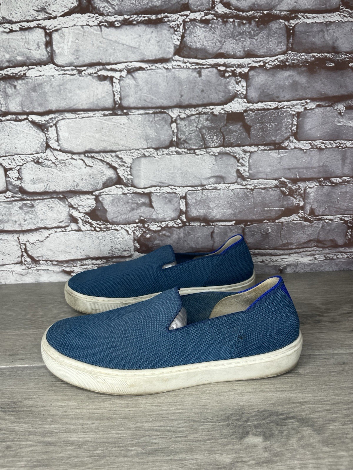 Rothys Original Jade Teal Knit Fabric Slip On Sneakers Shoes Women Sz 7M US/38EU