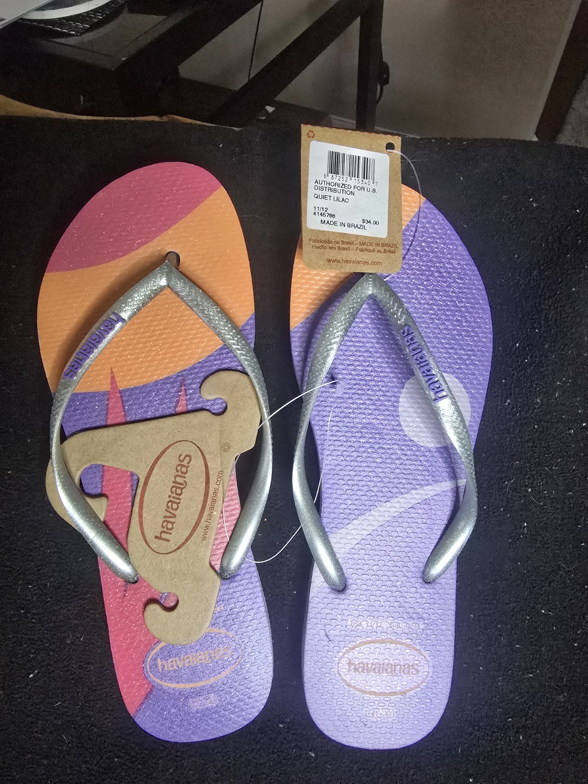 Havaianas Colorblock Flip Flop Sandals Purple Pink Orange Rubber US 11/12