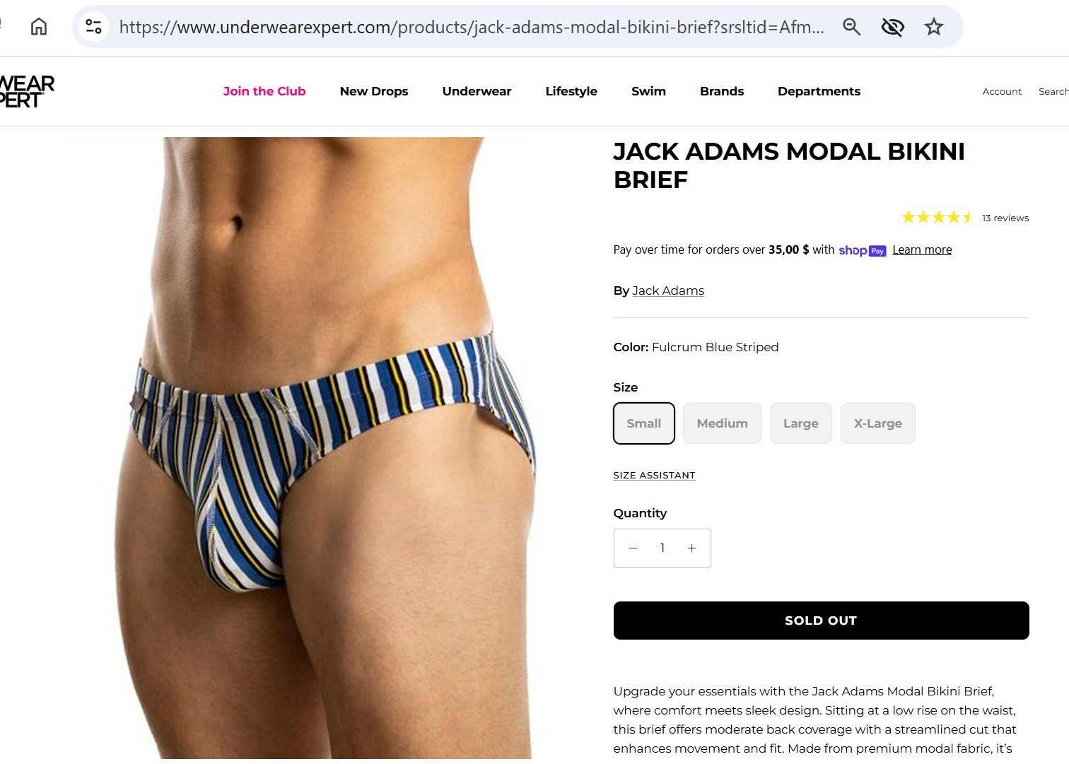 JACK ADAMS MODAL BIKINI BRIEF. FULCRUM BLUE STRIPED. SMALL. NWT. VERY RARE🌈 GAY