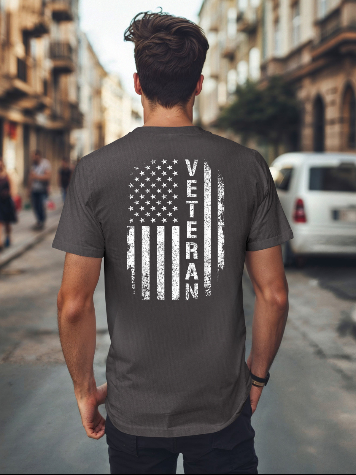 American pride, Veteran on American Flag, Comfort Color T-Shirt