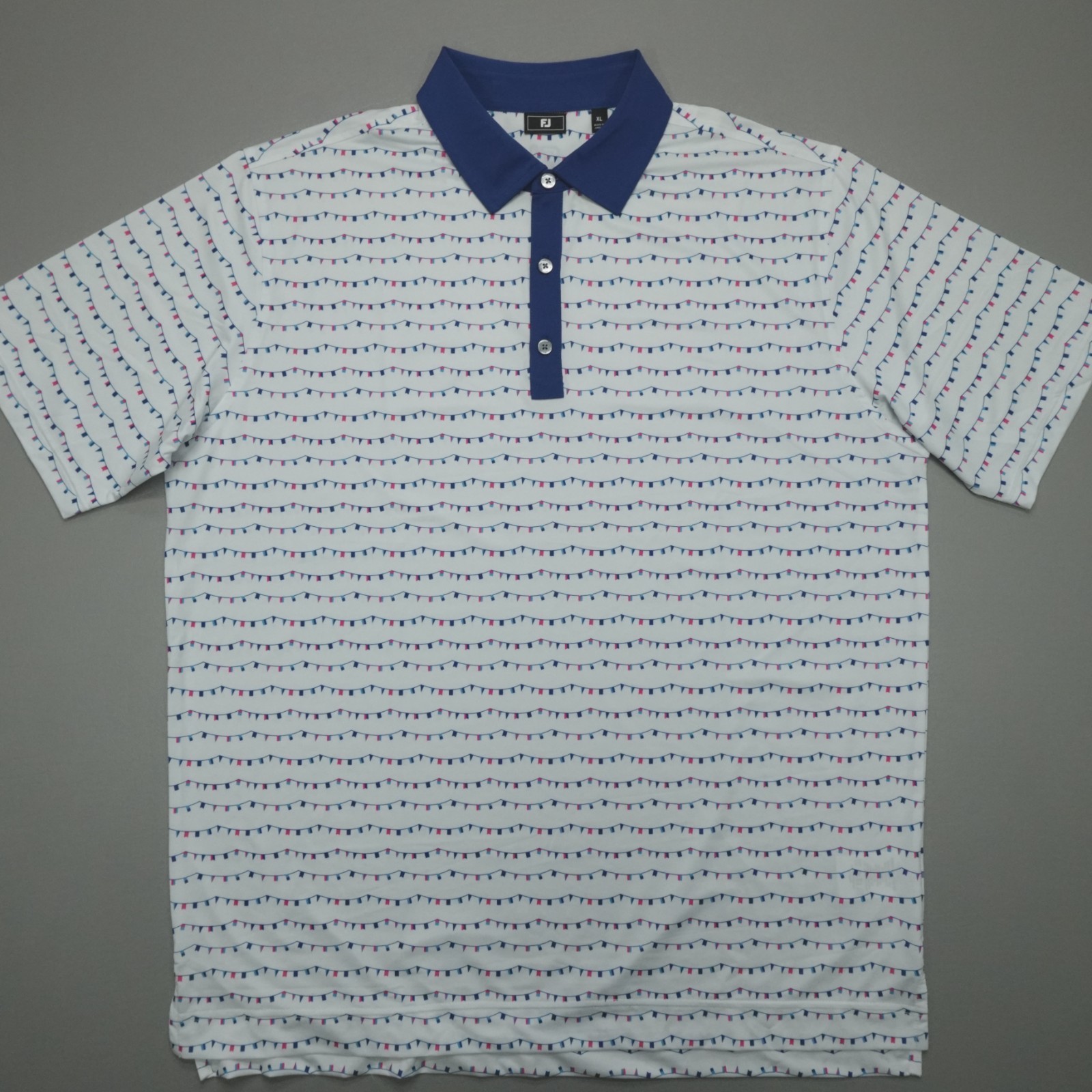 FootJoy Flag Banner Print Lisle Polo Shirt SS Men’s Size XL Relaxed Fit White