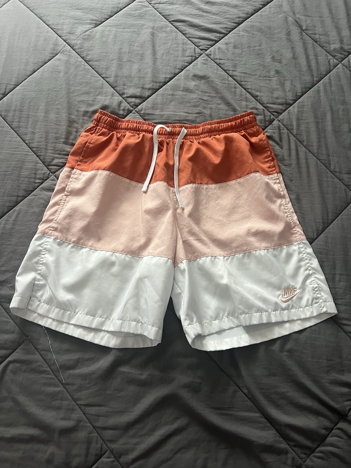 Nike heritage Windrunner colorblock shorts orange and white mens L