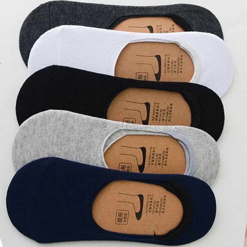 5Pairs Men Boat Cotton Socks Summer Autumn Non-slip Silicone Invisible Breathabl