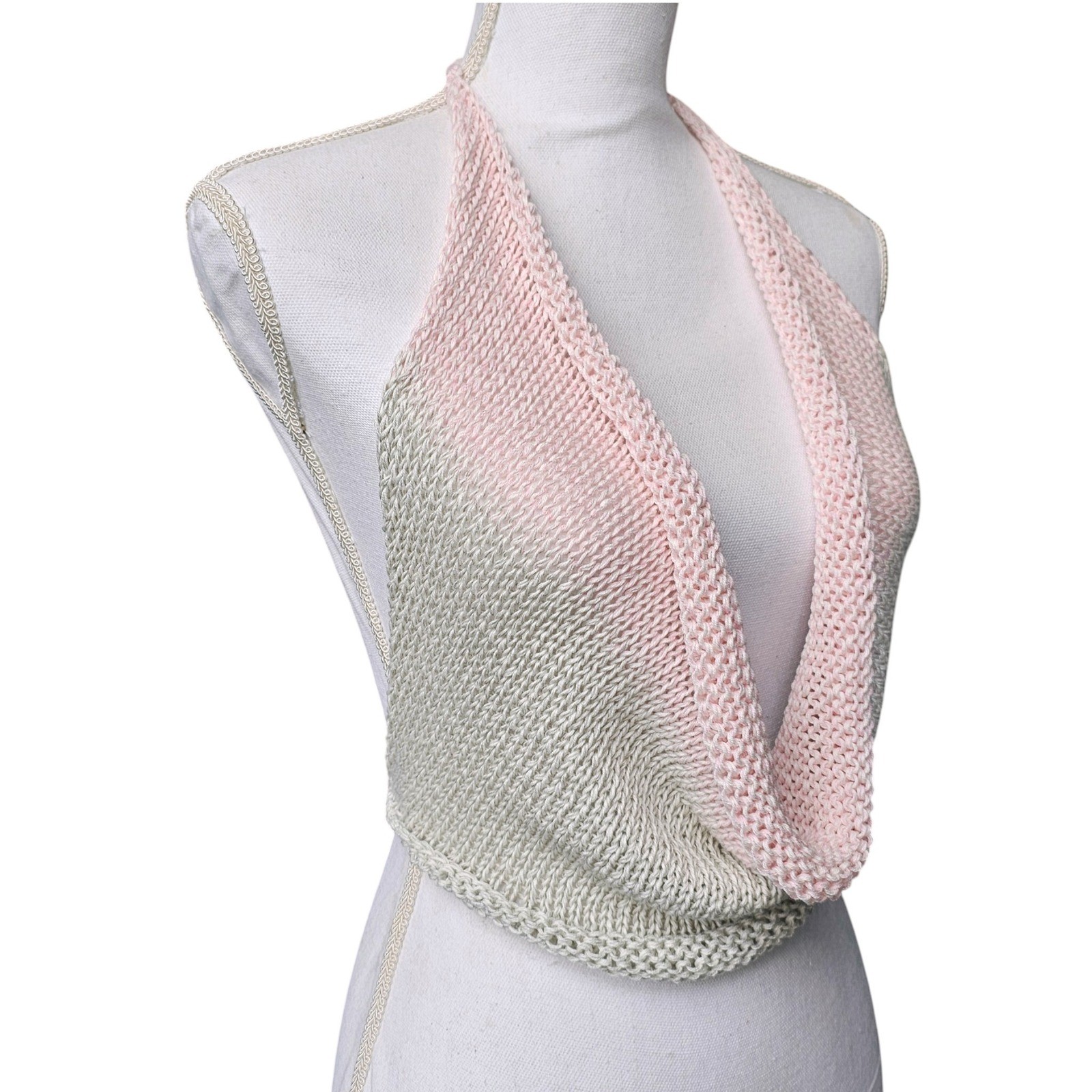 Handmade Knit Halter Top Backless Cowl Neck Crop Top Y2K Festival Fashion