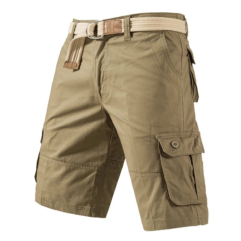 Men’s Cargo Shorts Stretch Lightweight Cotton Twill Multi Pockets Belted Short